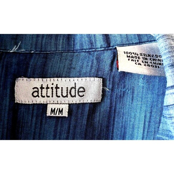 Attitude Hawaiian Silk Men's Shirt Blue Hibiscus Floral Button Down Size M - Picture 6 of 9